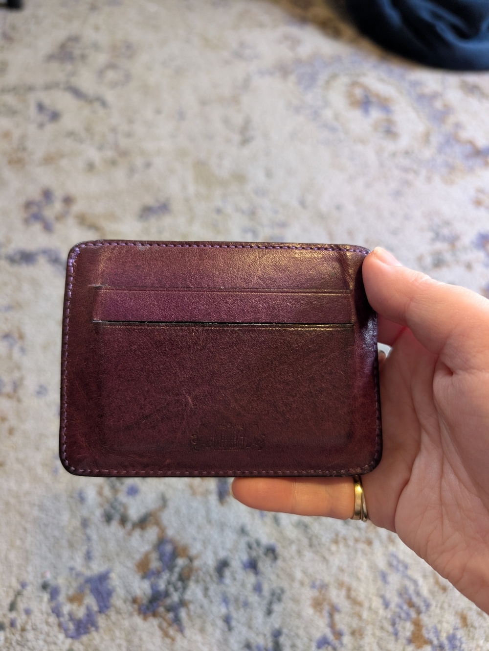 Vintage Burgundy Leather Card Holder - Picture 2 of 5